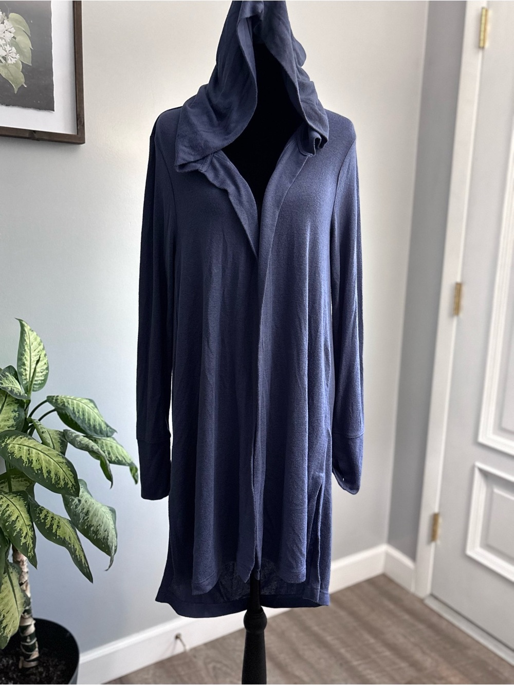 Athleta Slate Blue Lightweight Hooded Cardigan